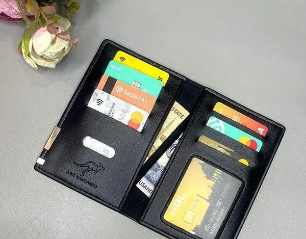 Mini Long Leather Kangroo Wallet Stylish Design Durable Material Multiple Compartments Secure Closure Convenient Daily Use - Black