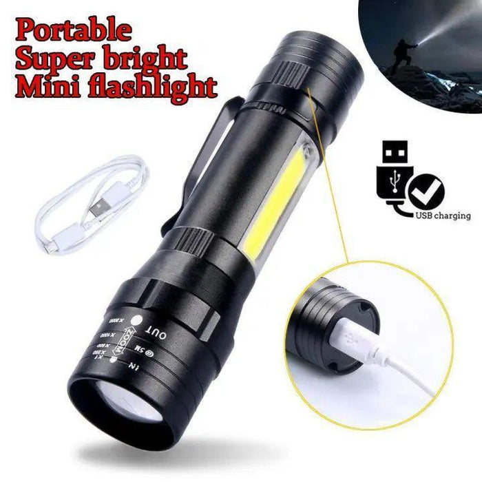 Green Box Zoomable Rechargeable Flashlight Durable Design Adjustable Focus Bright Light Easy Charging For Indoor And Outdoor Use (Random Color)