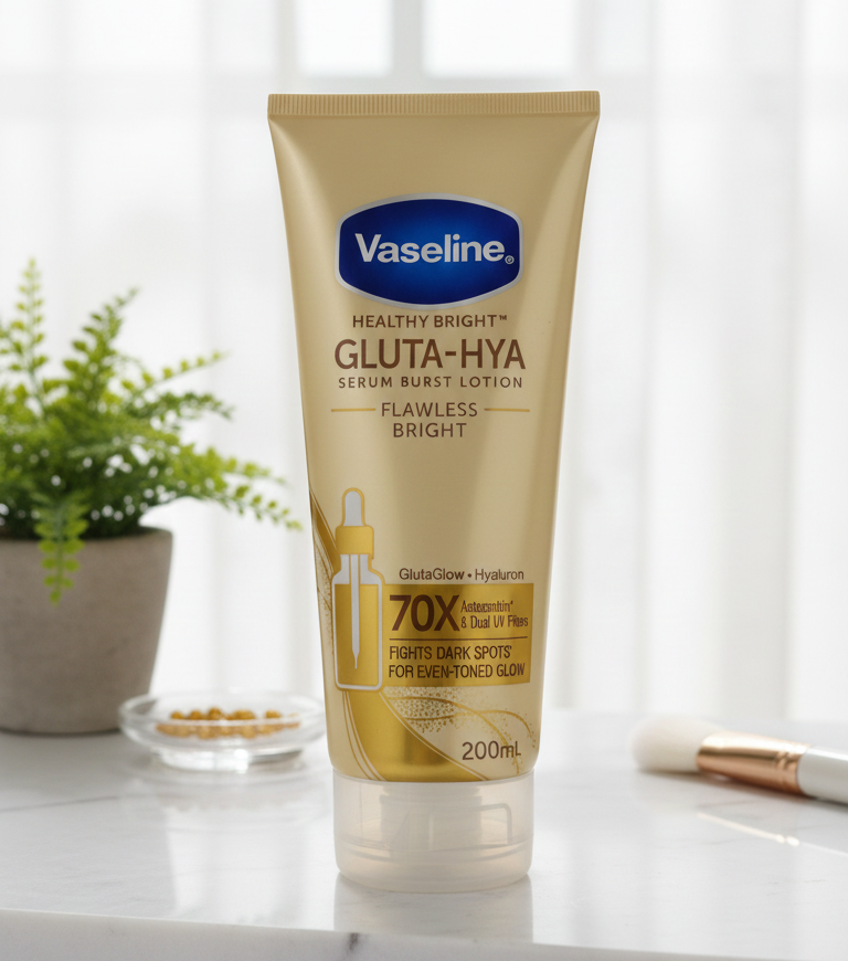 Original Vaseline Healthy Bright Gluta-Hya Flawless Bright Lotion for radiant, hydrated, flawless skin. 200ML