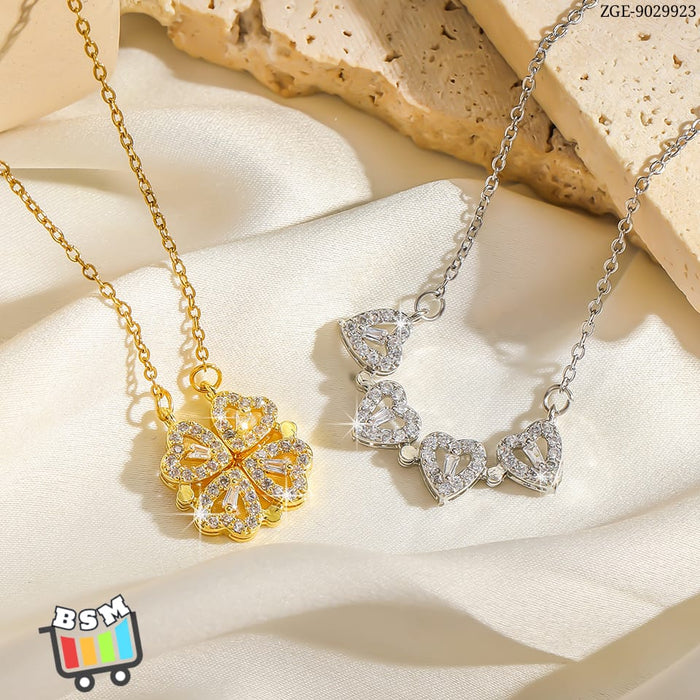 ZGE-923 Korean Magnetic 4 Leaf Clover Pendant Necklace- Golden Rs 419