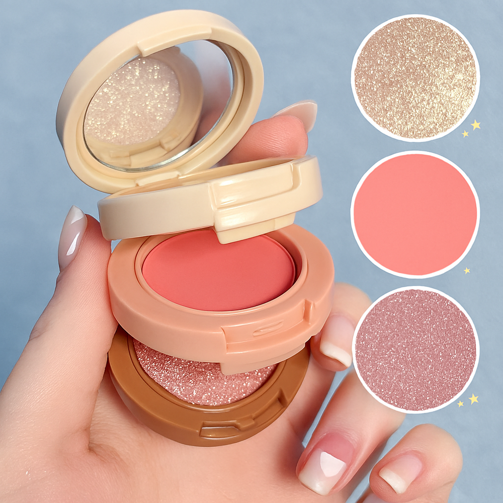 Miss Lara 3-in-1 Blush Palette – Highlighter, Contour & Blush in One, Fine Smooth Texture, Rich Color, Long-Lasting Makeup